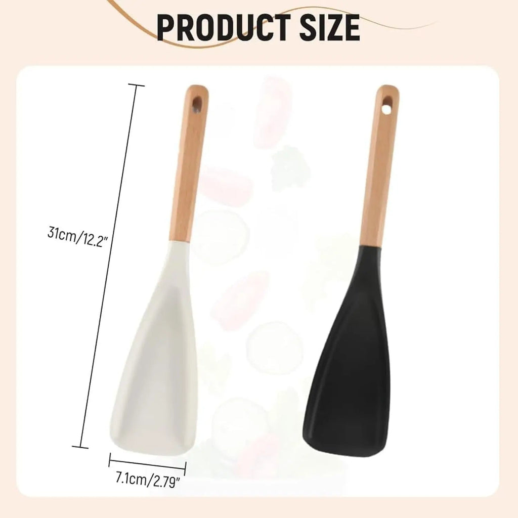 Heat-resistant silicone cooking spoon with wooden handle