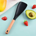 Heat-resistant silicone cooking spoon with wooden handle