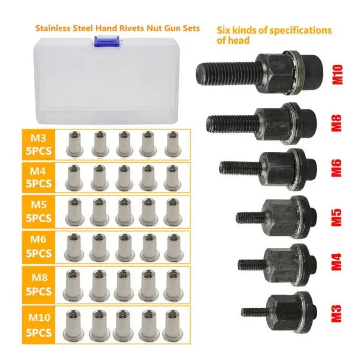 100-Piece Stainless Steel and Carbon Steel Rivet Nut Set in M3–M10 Sizes