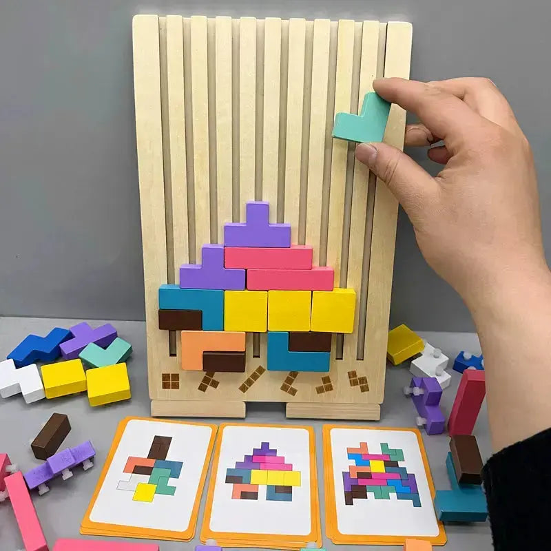 Wooden stacking game to promote concentration and fine motor skills