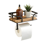 Wood Wall Shelf with Paper Holder | Bathroom Organizer