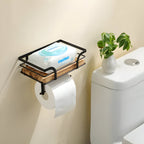 Wood Wall Shelf with Paper Holder | Bathroom Organizer