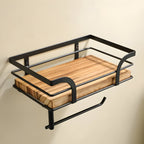 Wood Wall Shelf with Paper Holder | Bathroom Organizer