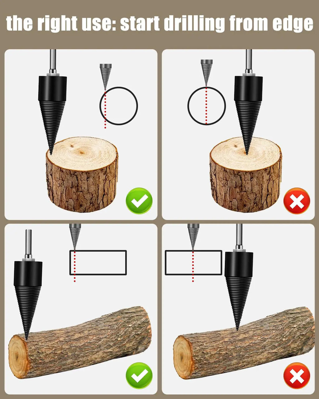 Wood splitting drill set – Energy-saving splitting with drill