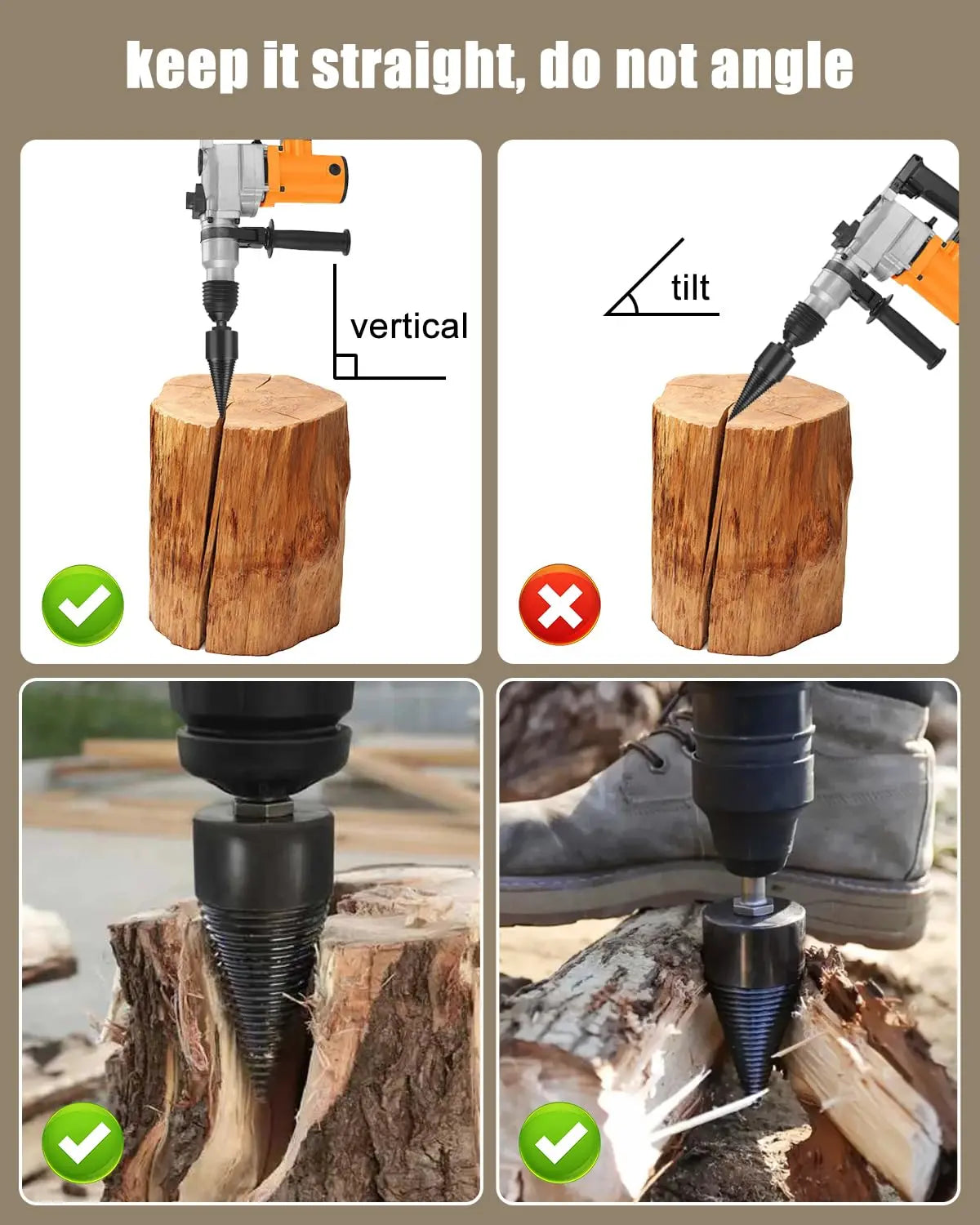 Wood splitting drill set – Energy-saving splitting with drill