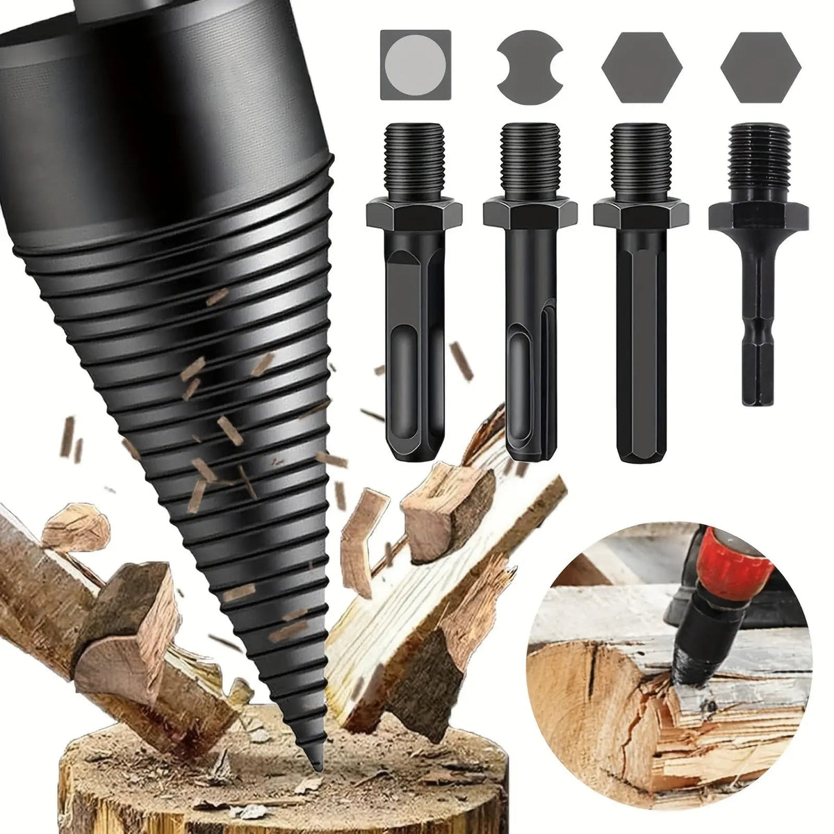 Wood splitting drill set – Energy-saving splitting with drill