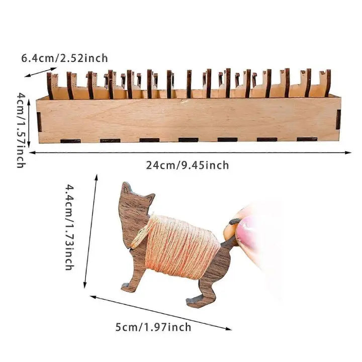 Wooden Bobbin Set with Animal Motifs – Organizer for Embroidery Floss (15 Bobbins)