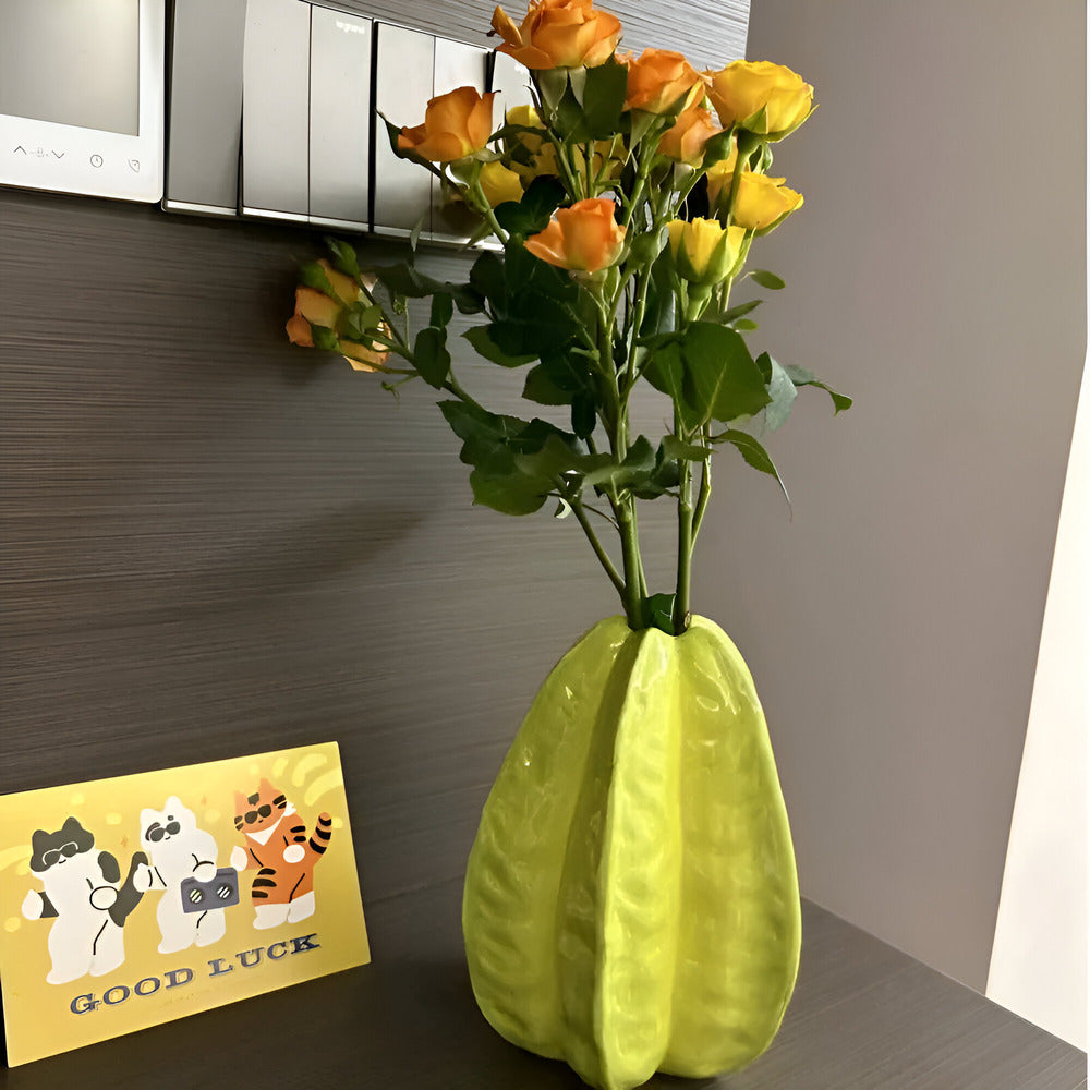 Artisanal Ceramic Flower Vase in Starfruit Shape