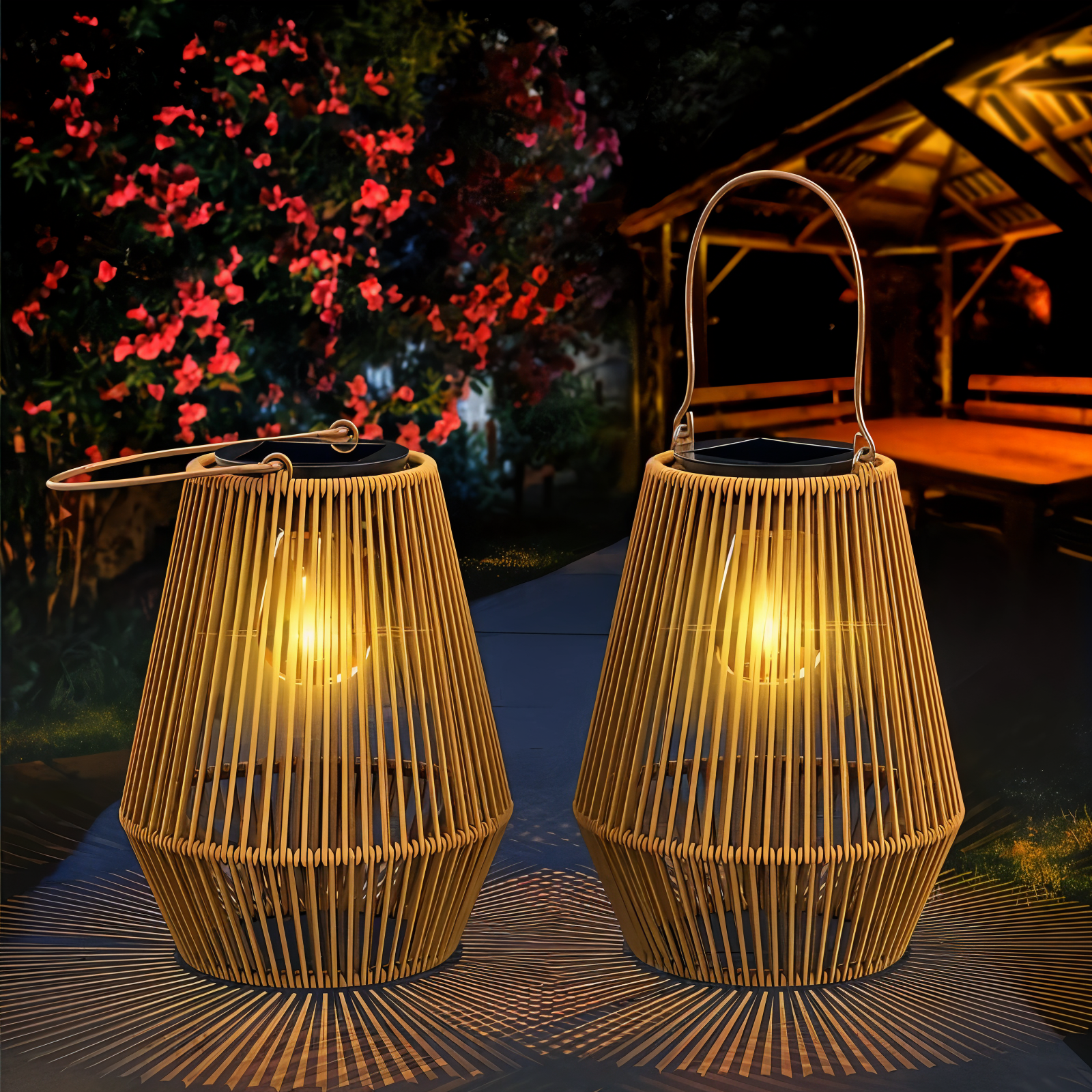 Luminara Natural Light Solar Bamboo Lamp | Handwoven & Weatherproof | 12 hrs. Lighting Duration | Natural Design