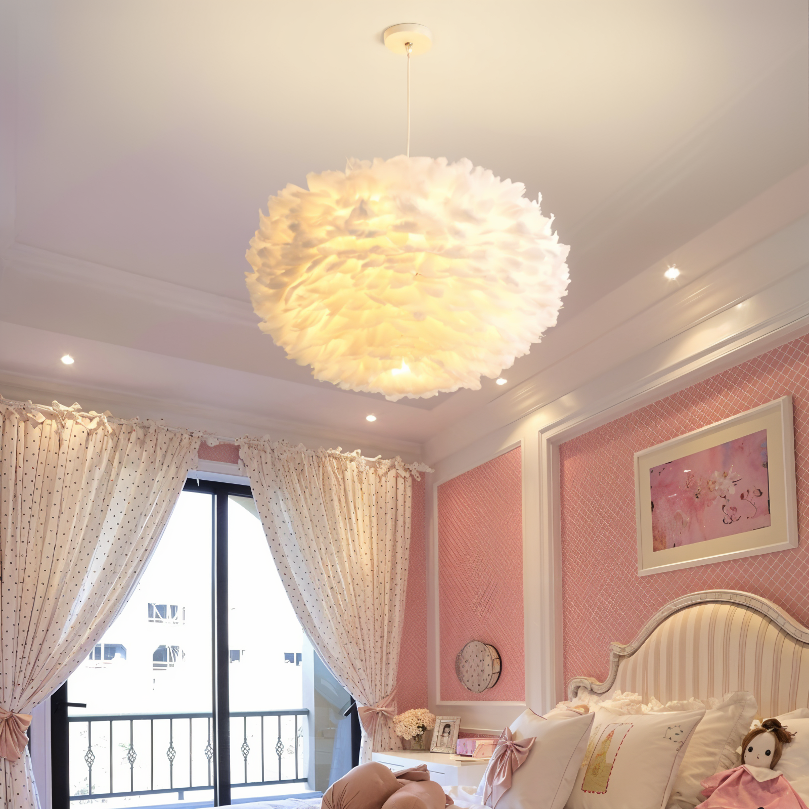 Dreamcatcher Feather Chandelier - Handmade, adjustable pendant light