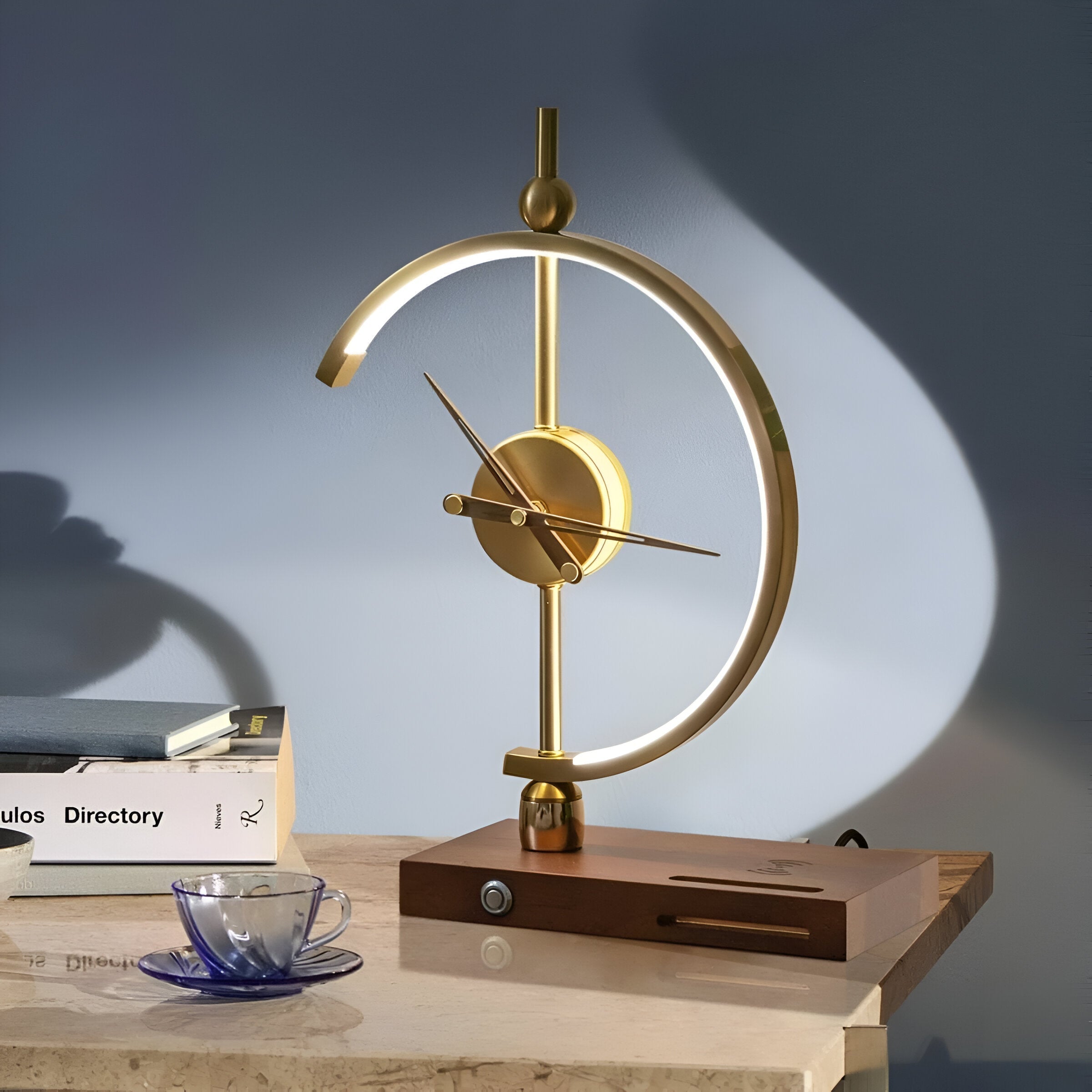 Modern LED Table Lamp with Clock and Wireless Charger