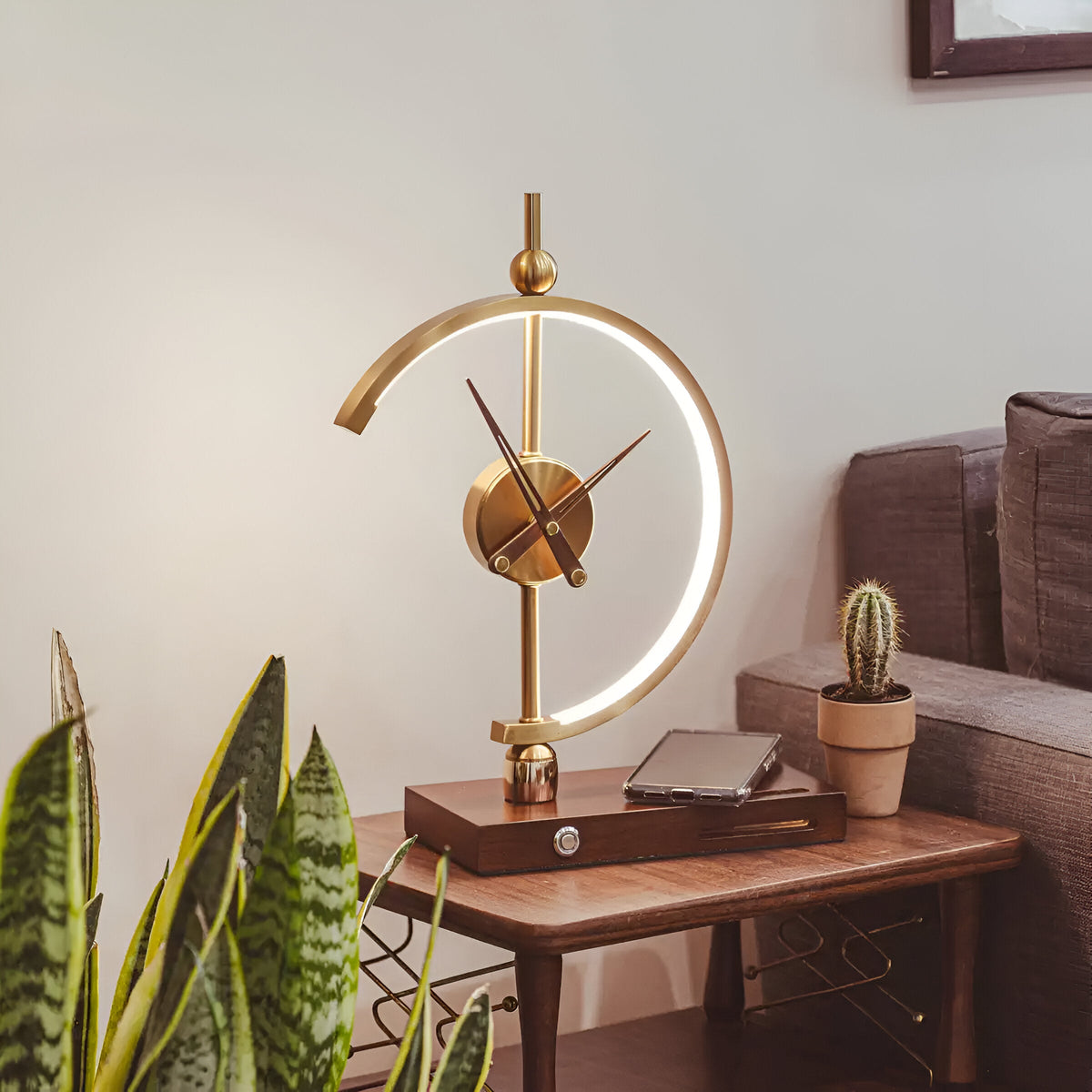 Modern LED Table Lamp with Clock and Wireless Charger
