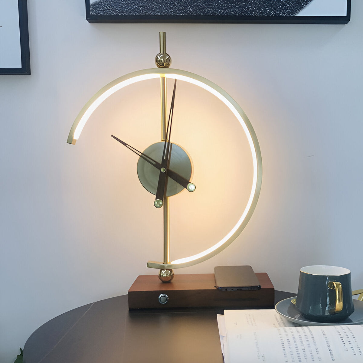 Modern LED Table Lamp with Clock and Wireless Charger