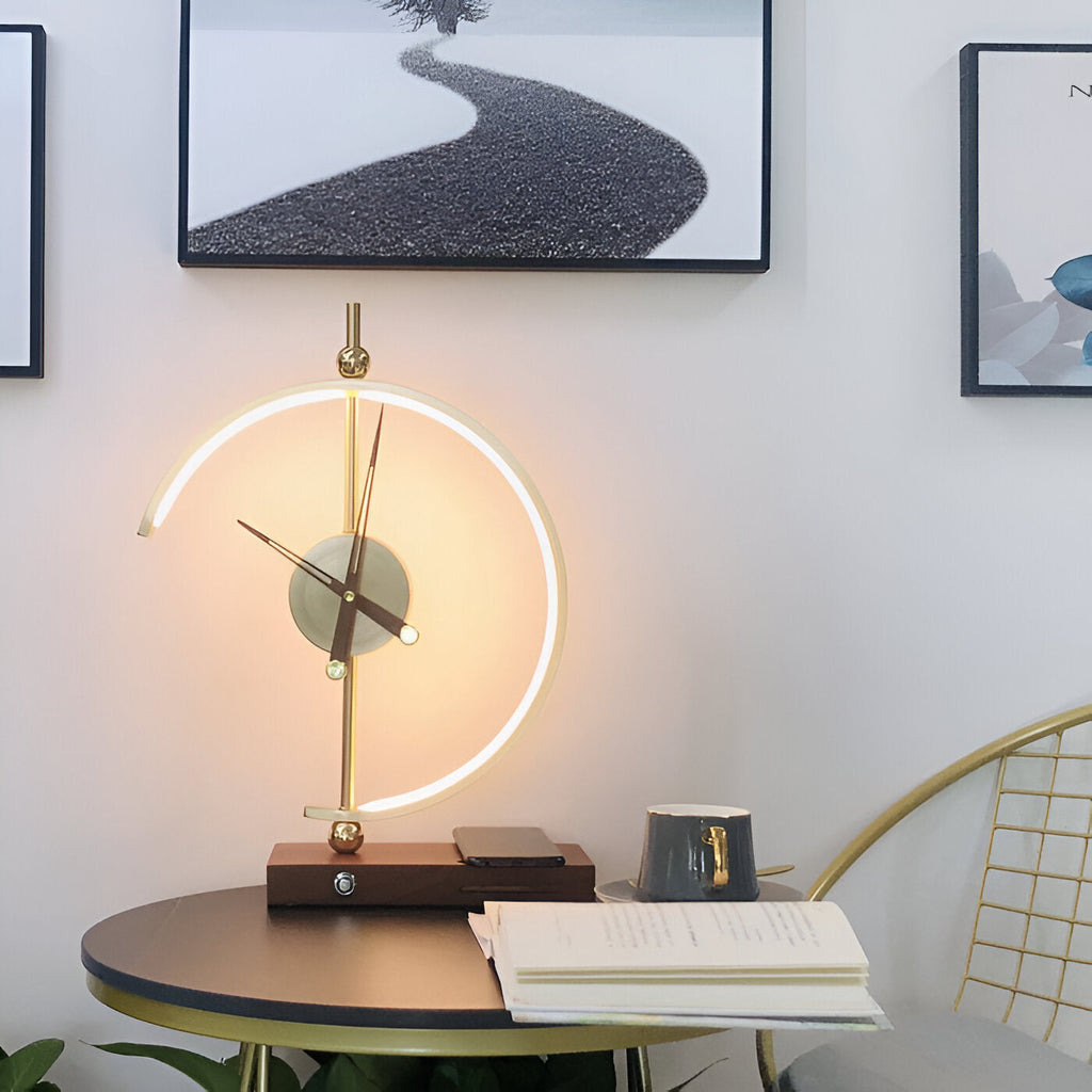 Modern LED Table Lamp with Clock and Wireless Charger