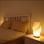 DreamWave - Modern cream-colored 3D wave lamp with elegant metal base