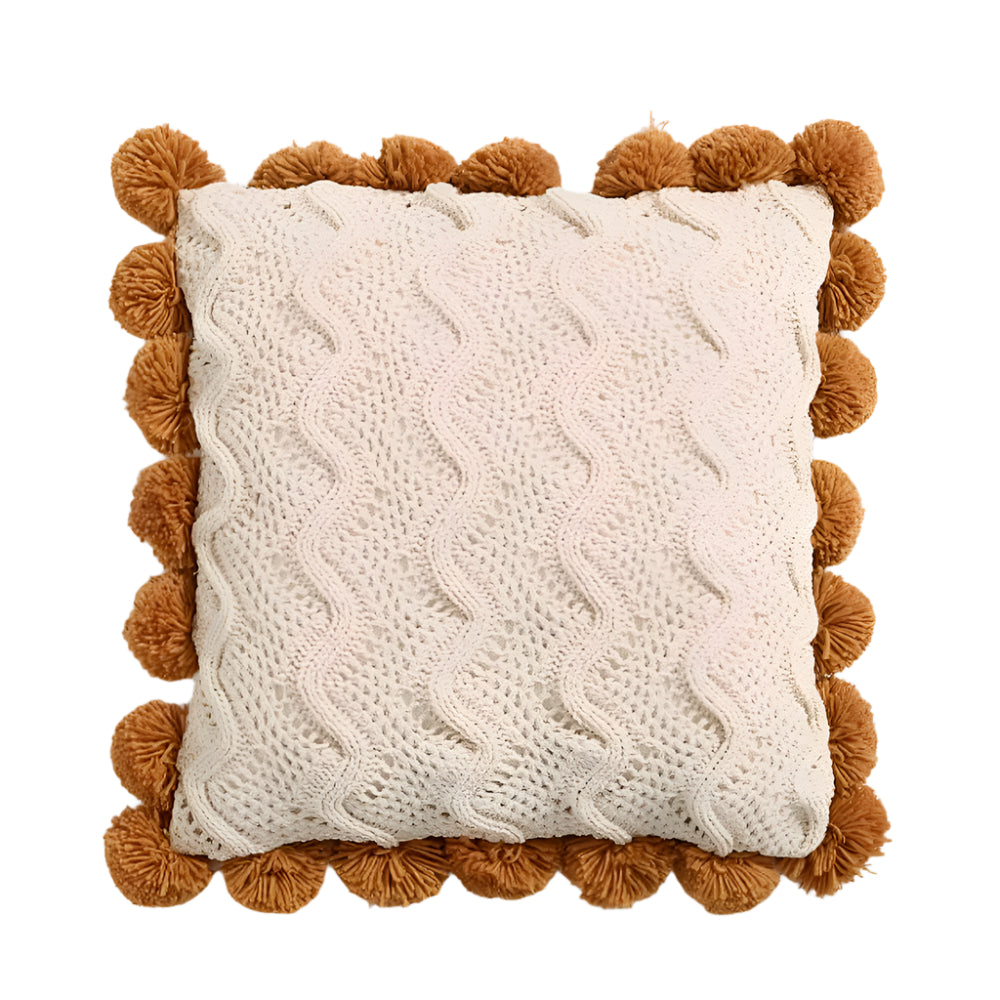 Knitted Cushion Cover with Tassels in Boho Style