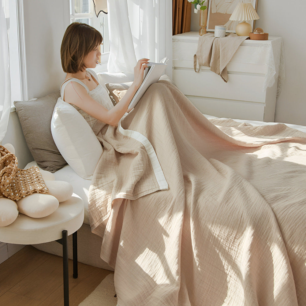 Breathable Summer Blanket of Multi-Layered Mousseline Cotton