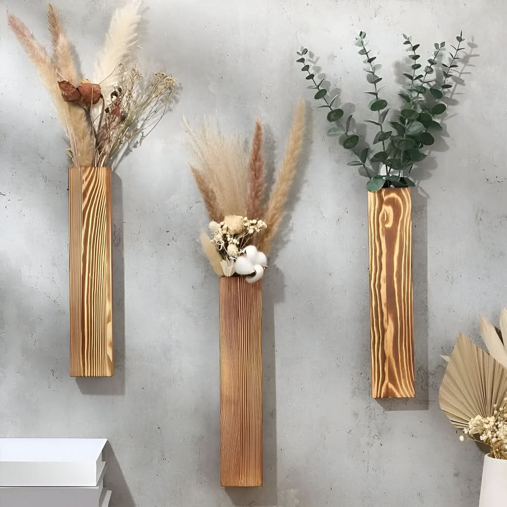 Wooden Wall Vase Rectangular Plant Shelf 30 cm