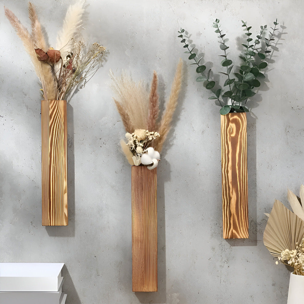Wooden Wall Vase | Rectangular Plant Shelf 30 cm