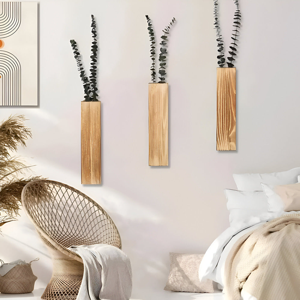 Wooden Wall Vase | Rectangular Plant Shelf 30 cm