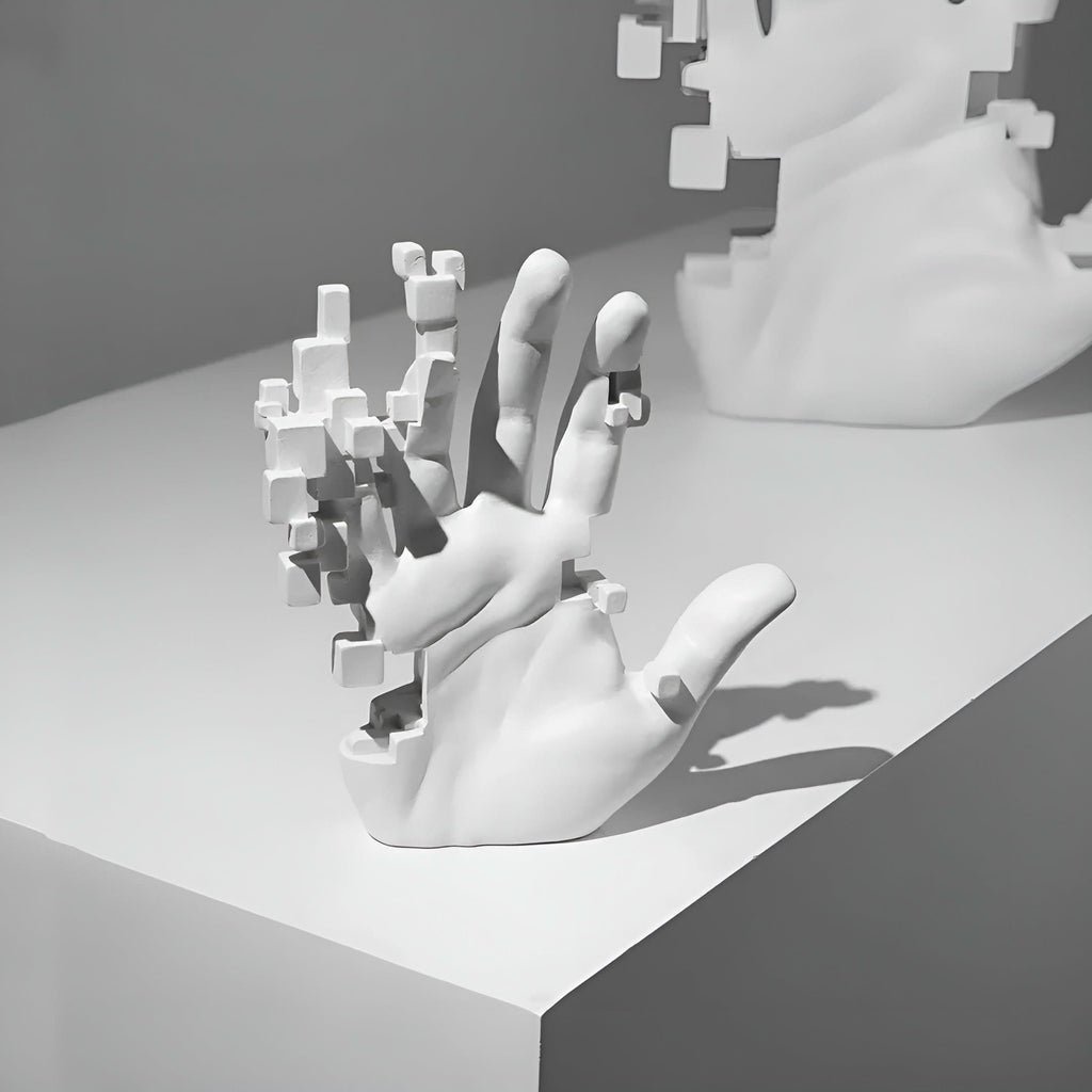 Abstract Resin Hand Sculpture with Mosaic Design
