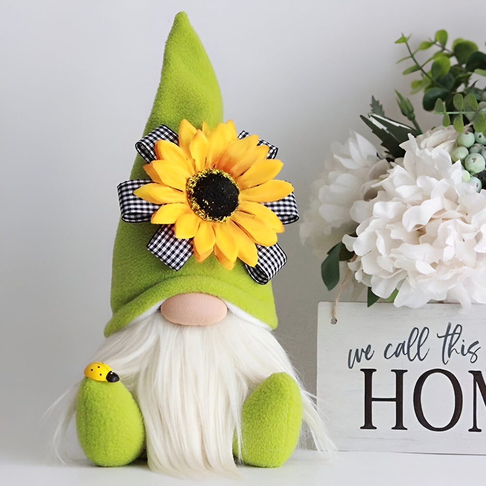 Cute Handmade Gnome Figure with Yellow Sunflower
