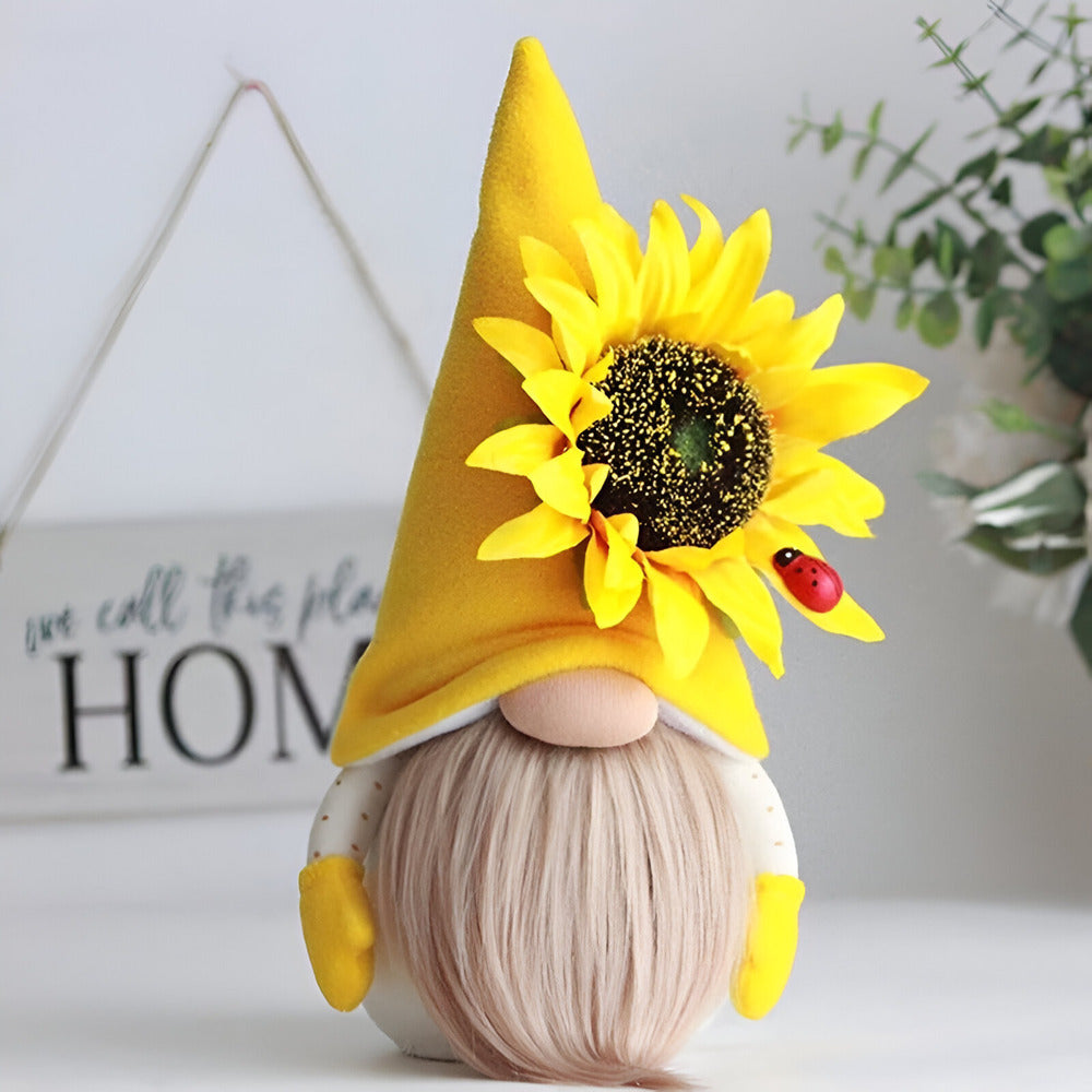 Cute Handmade Gnome Figure with Yellow Sunflower