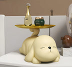 Decorative dog bowl holder with tray