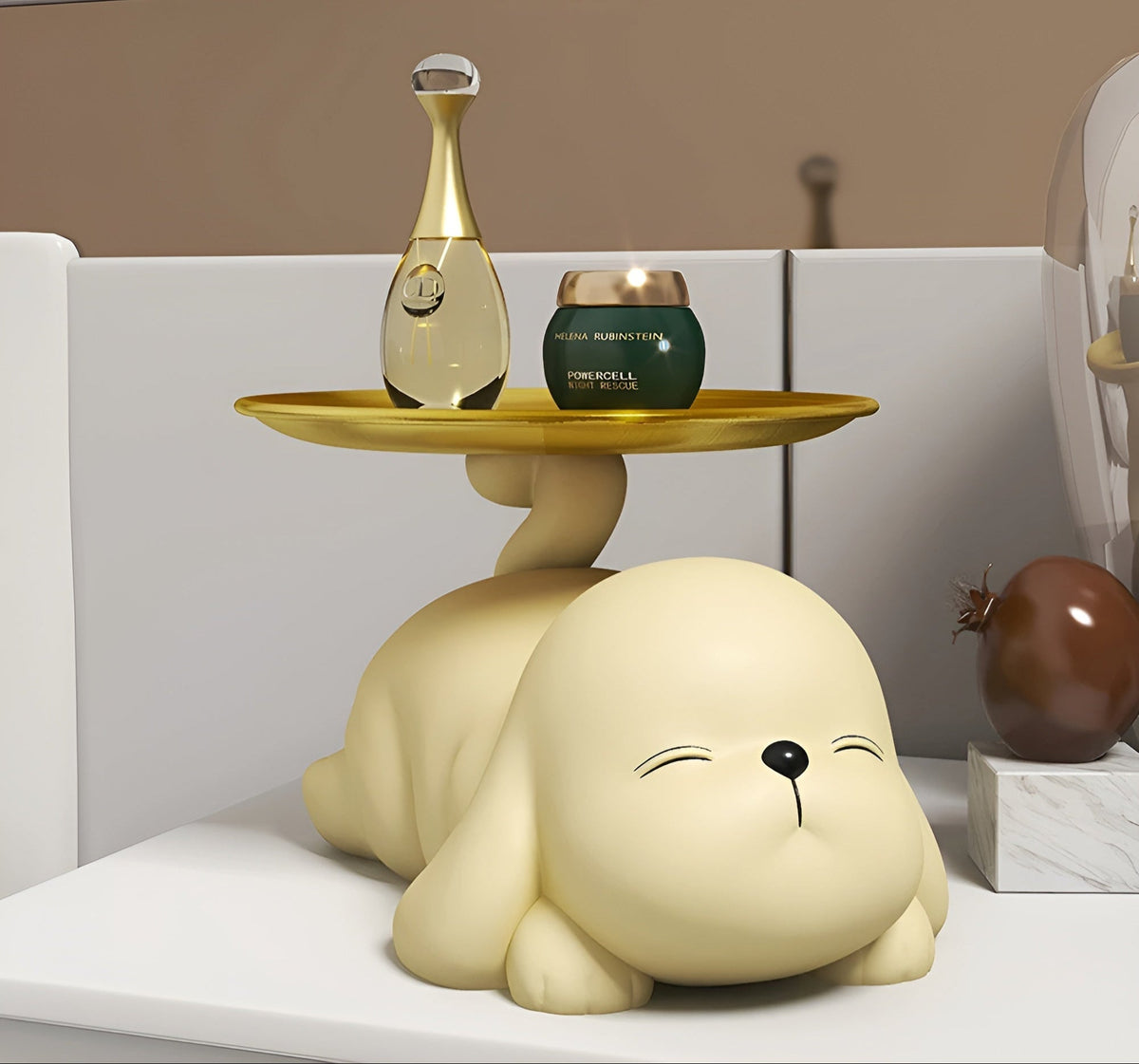 Decorative dog bowl holder with tray