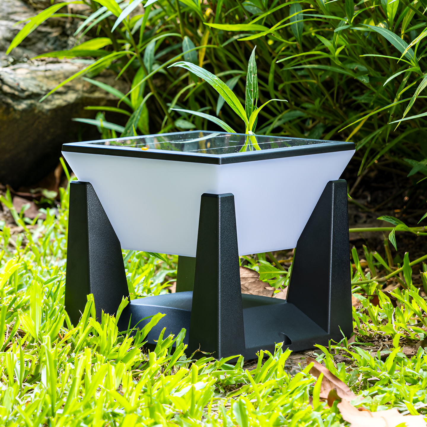 Black Square Solar Lamp for the Garden