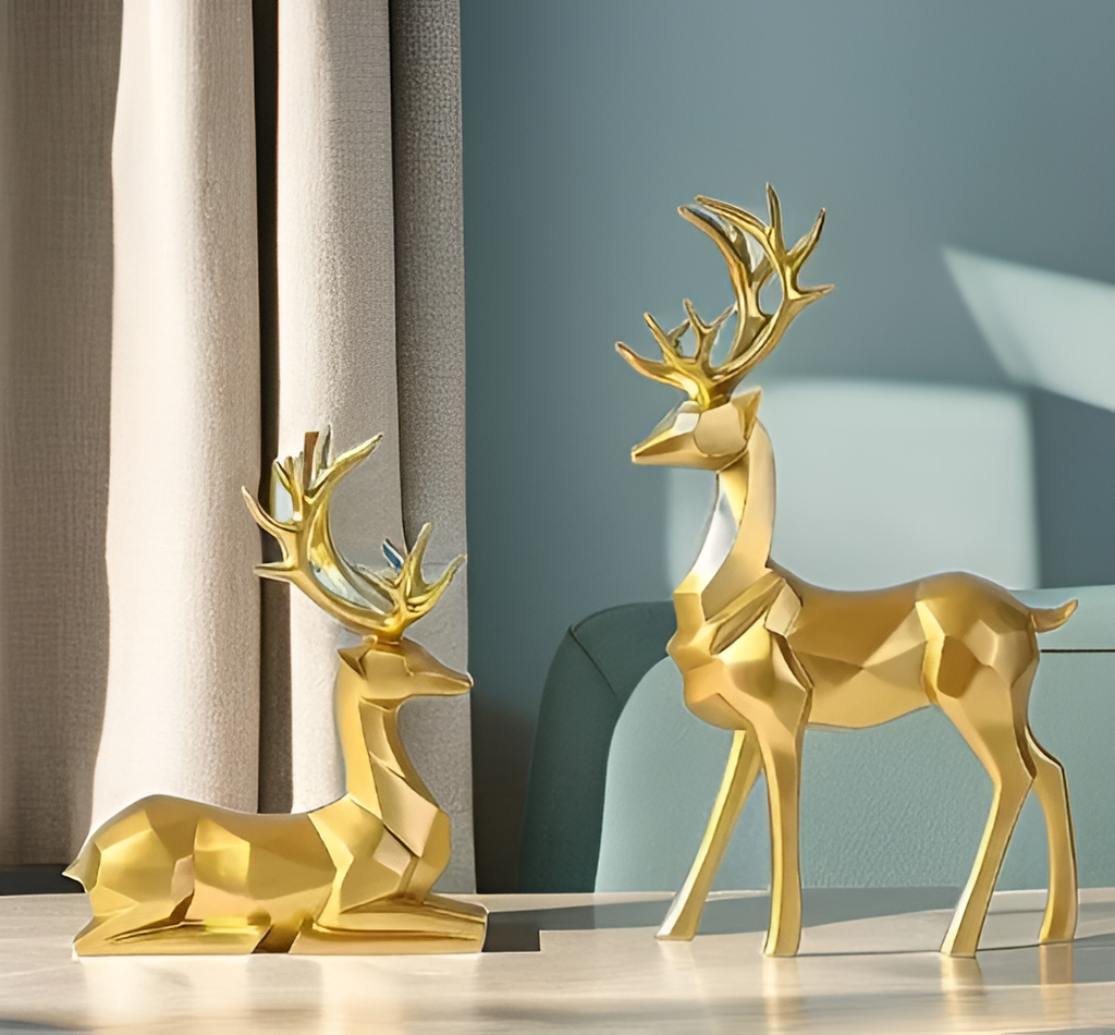 Magical Reindeer Decor Set made of Resin – 2-piece, Elegant Figures