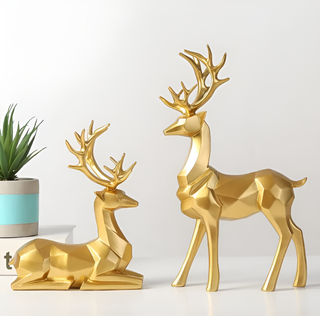Magical Reindeer Decor Set made of Resin – 2-piece, Elegant Figures