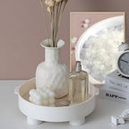 Round Serving Tray - Decorative Tray Made of Wood - White Tray Made of Ceramic