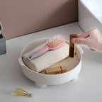 Round Serving Tray - Decorative Tray Made of Wood - White Tray Made of Ceramic