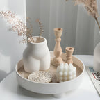 Round Serving Tray - Decorative Tray Made of Wood - White Tray Made of Ceramic