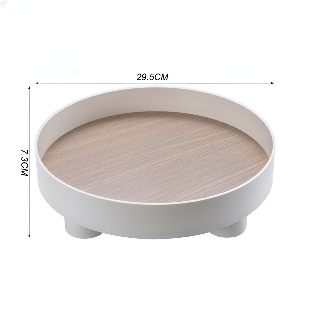 Round Serving Tray - Decorative Tray Made of Wood - White Tray Made of Ceramic