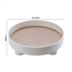 Round Serving Tray - Decorative Tray Made of Wood - White Tray Made of Ceramic