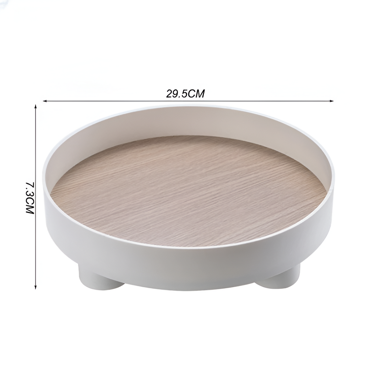 Round Serving Tray - Decorative Tray Made of Wood - White Tray Made of Ceramic