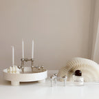 Round Serving Tray - Decorative Tray Made of Wood - White Tray Made of Ceramic