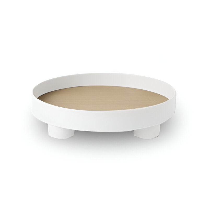 Round Serving Tray - Decorative Tray Made of Wood - White Tray Made of Ceramic