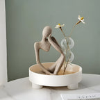 Round Serving Tray - Decorative Tray Made of Wood - White Tray Made of Ceramic