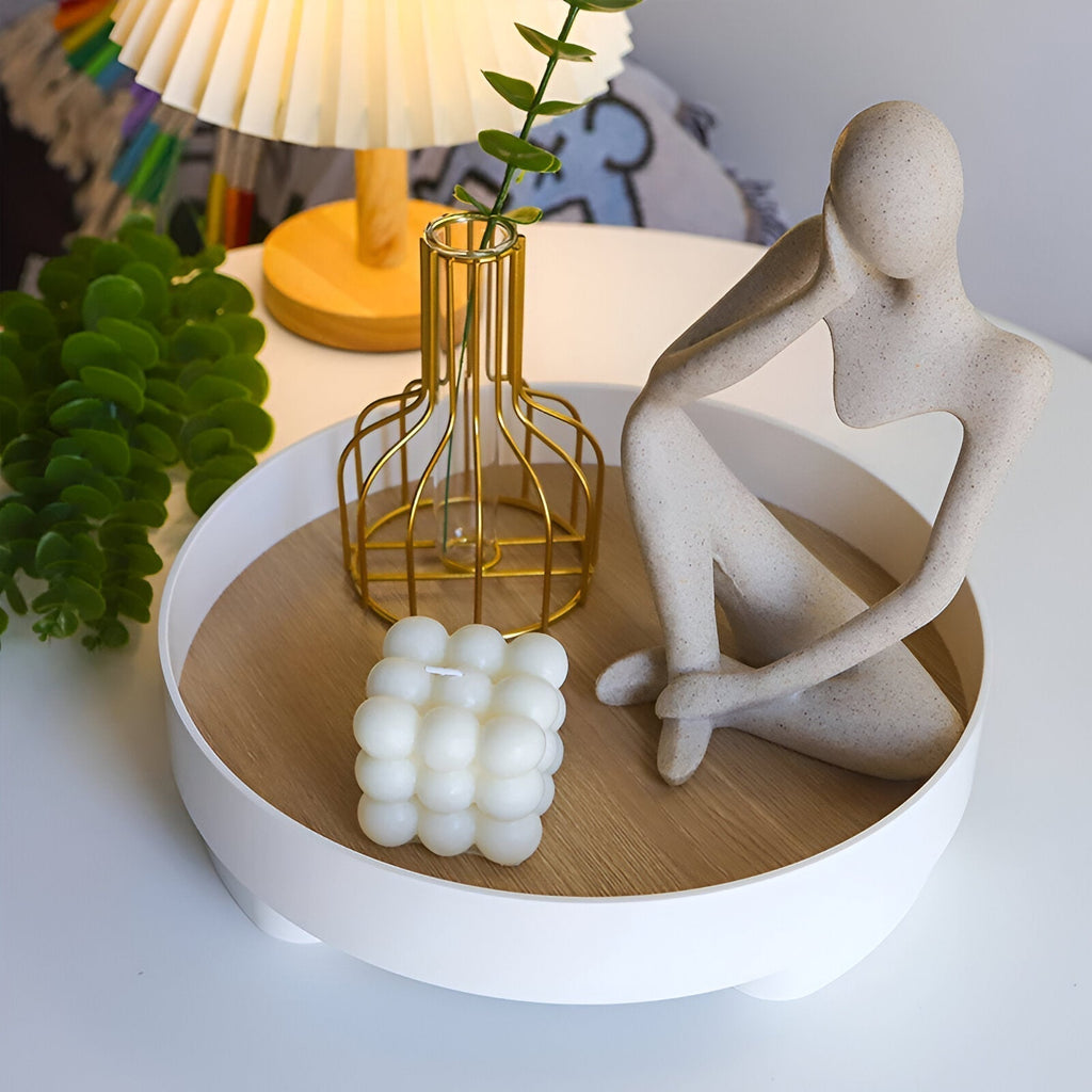 Elegant Round Serving Tray made of Ceramic and Wood