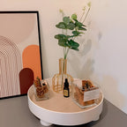 Round Serving Tray - Decorative Tray Made of Wood - White Tray Made of Ceramic