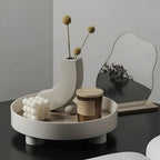 Round Serving Tray - Decorative Tray Made of Wood - White Tray Made of Ceramic