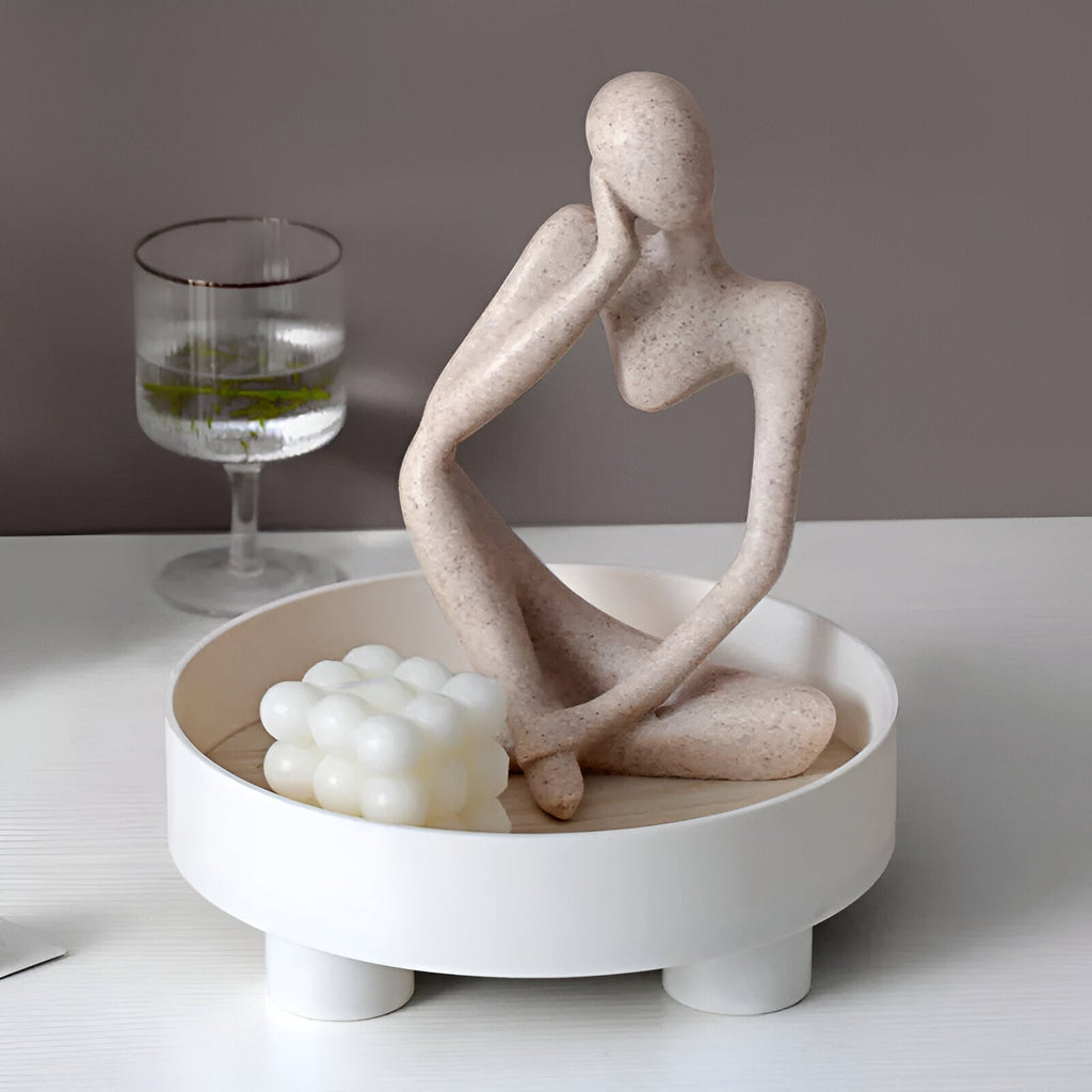 Elegant Round Serving Tray made of Ceramic and Wood
