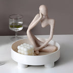 Elegant Round Serving Tray made of Ceramic and Wood