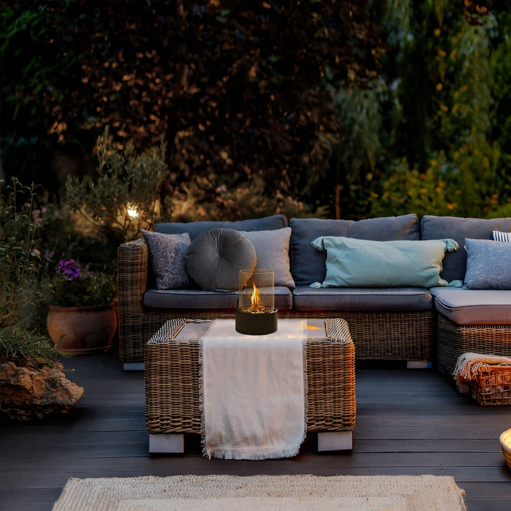 SleekFlame - Stylish black metal base table fire pit