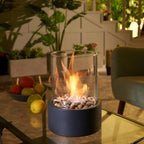 Stylish black metal base table fire pit