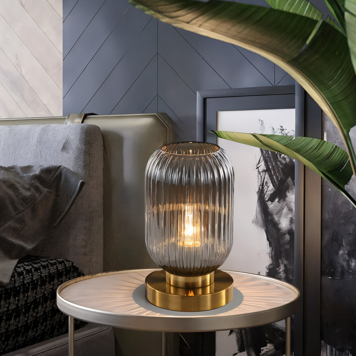 Nordic Table Lamp with Ribbed Glass