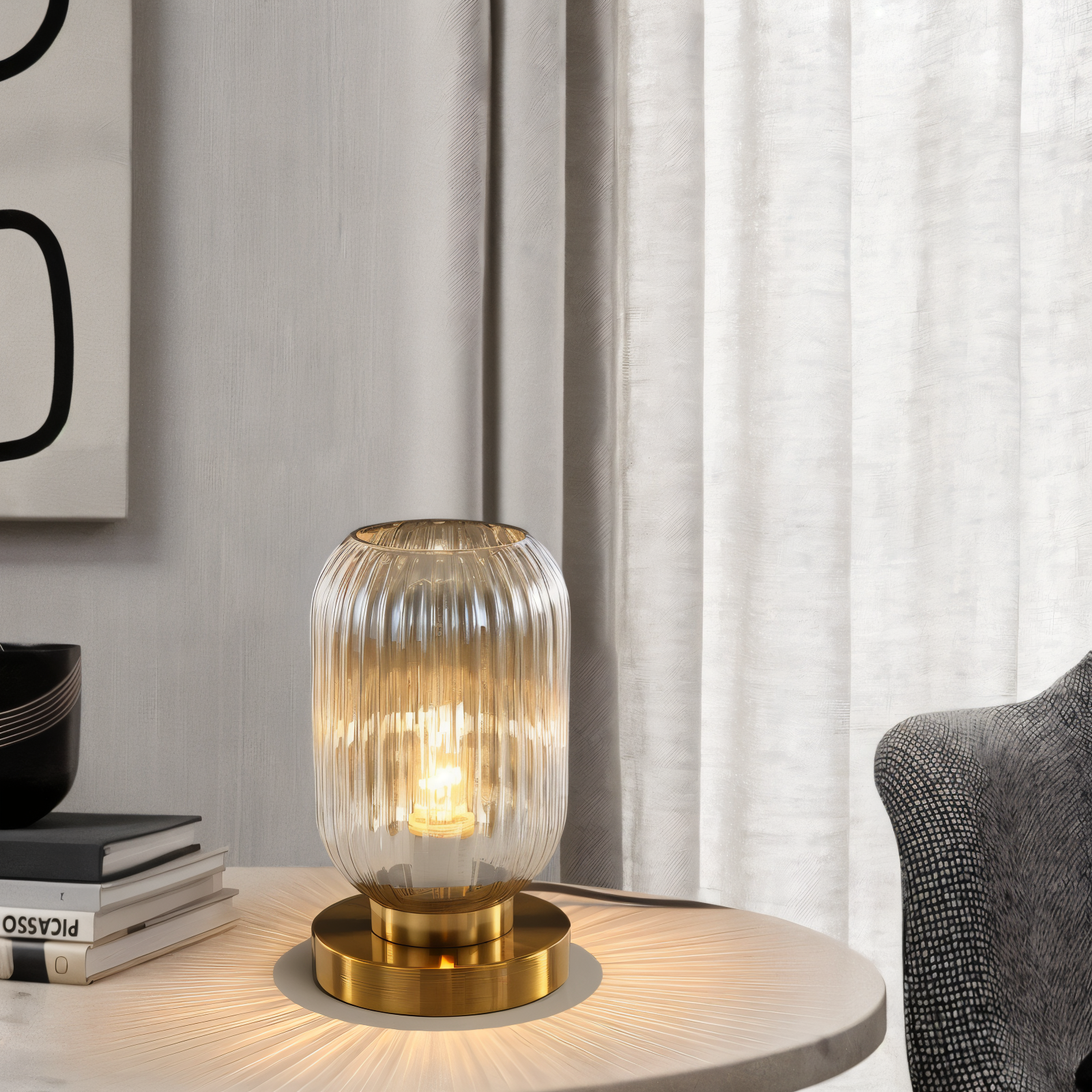 Nordic Table Lamp with Ribbed Glass